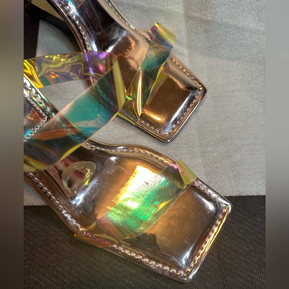 GOOD AMERICAN WOMEN’S Cinder-F*cking-rella Metallic Rainbow Wedge Sandals - Picture 5 of 8